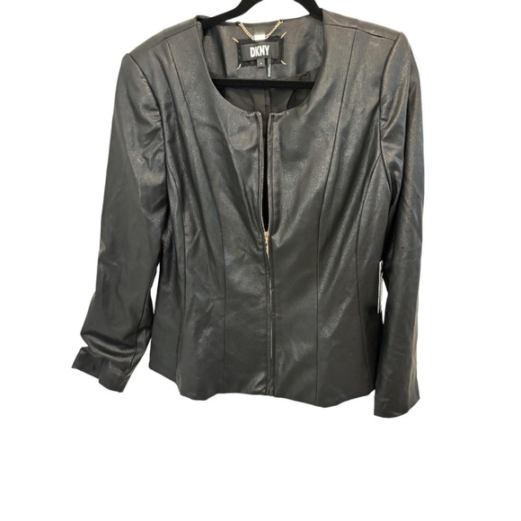 DKNY Plus Size Black Faux Leather Light Weight Soft Shell Jacket Size 16 NWT - Picture 1 of 4